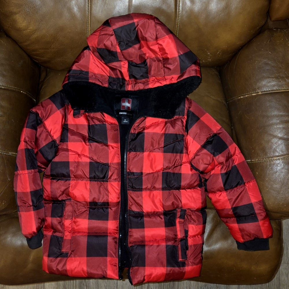 Swiss Tech Red and Black Kids Puffer Jacket
